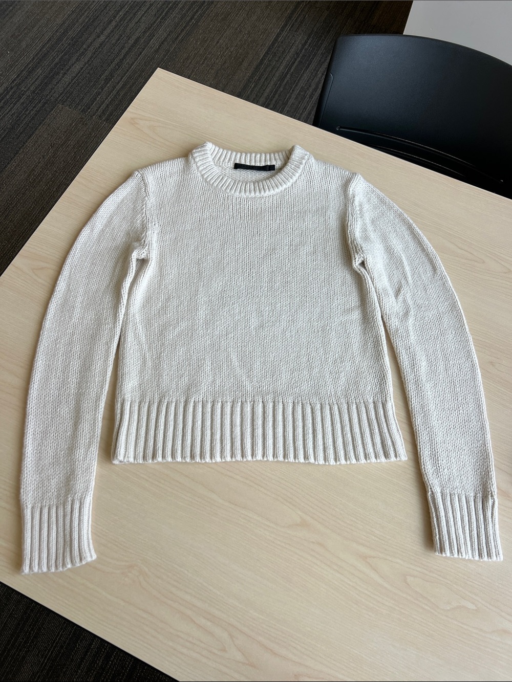 JENNI KAYNE cream off white classic crewneck cotton blend long sleeve sweater M